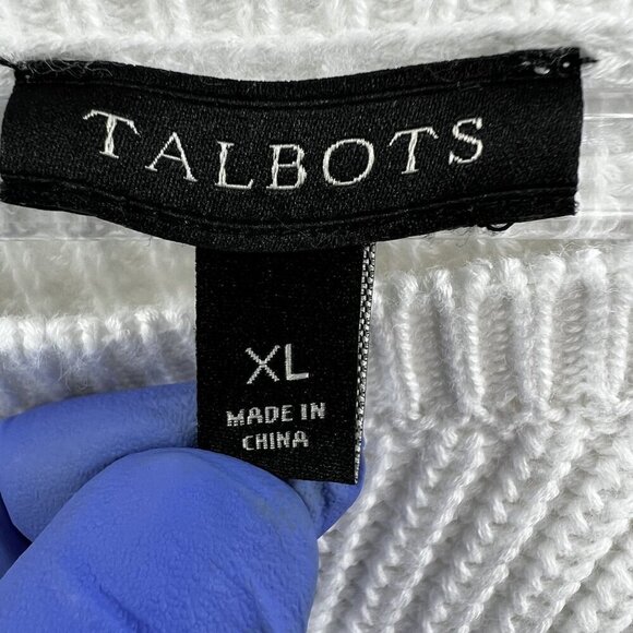 Talbots XL Womens 100% Pima Cotton White Black Polka Dot Ribbed PullOver Sweater - Picture 8 of 15